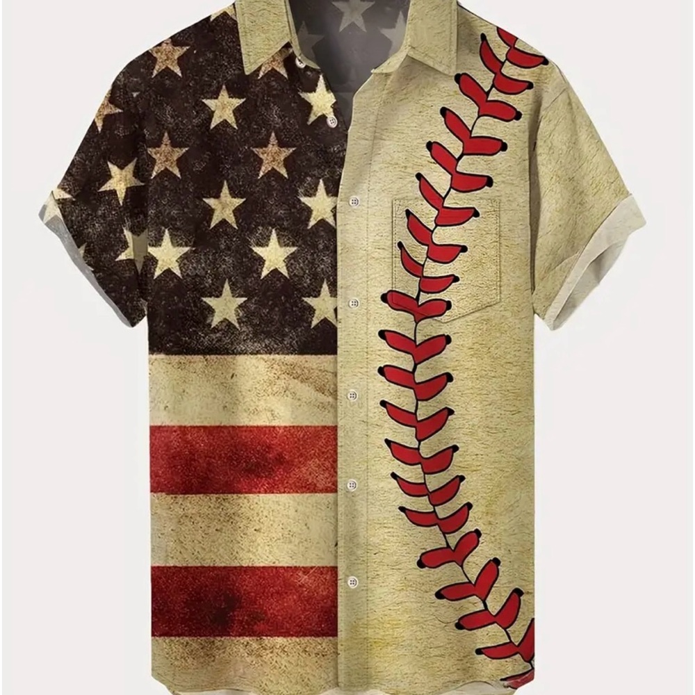 Patriotic Baseball Button Up Shirt Fathers Day